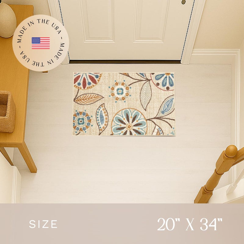 Maples Rugs Reggie Floral Kitchen Rug - Made in USA - Washable, Non Slip Indoor Carpet for Entryway, Foyer, Kitchen, and Bathroom, 1'8 x 2'10, Beige - Image 3